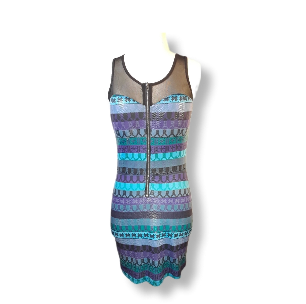 Dress Swoon Women Vegan Snakeskin Sheer Zipper Dance Party Built-in Bra Dress S